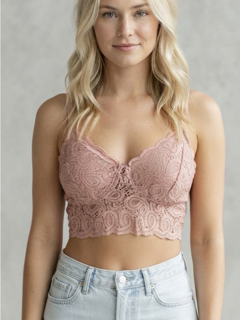Bozzolo Pink Scalloped Lace Bralette Crop Top Y2K Coquette Fairy